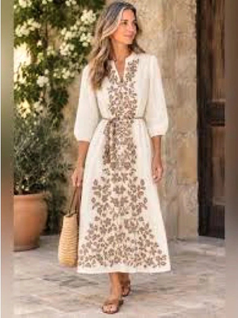 Soft Surroundings Paulette Embroidered Midi Dress 2X